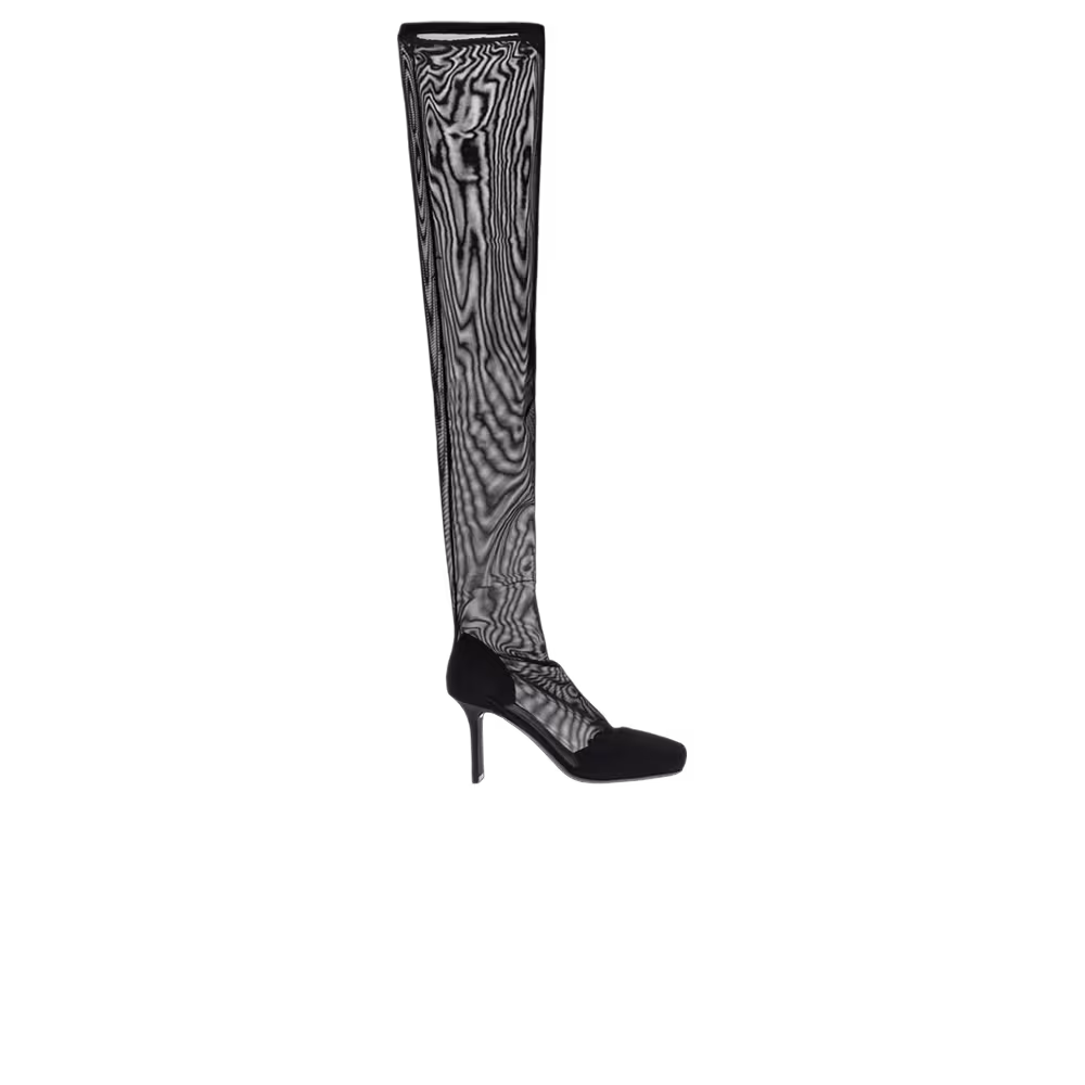 Courrèges Women's Square Toe 80 Mesh Thigh Boot Black