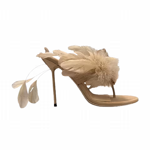 Paris Texas Wmns Lidia Feather Thong Mule 'Honey'