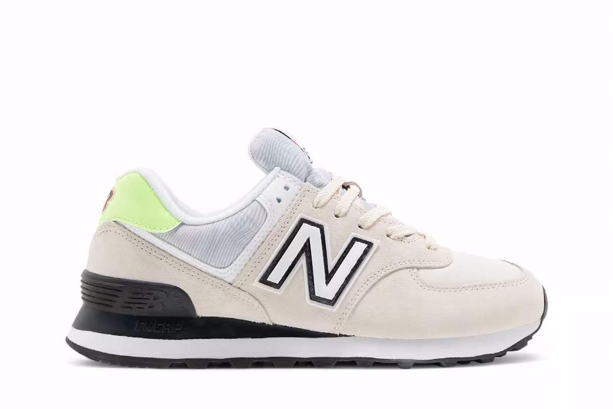 New Balance Women's 574 Raw Silk Bleached Lime Glow, view 2
