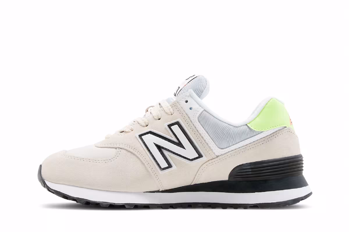 New Balance Women's 574 Raw Silk Bleached Lime Glow, view 4