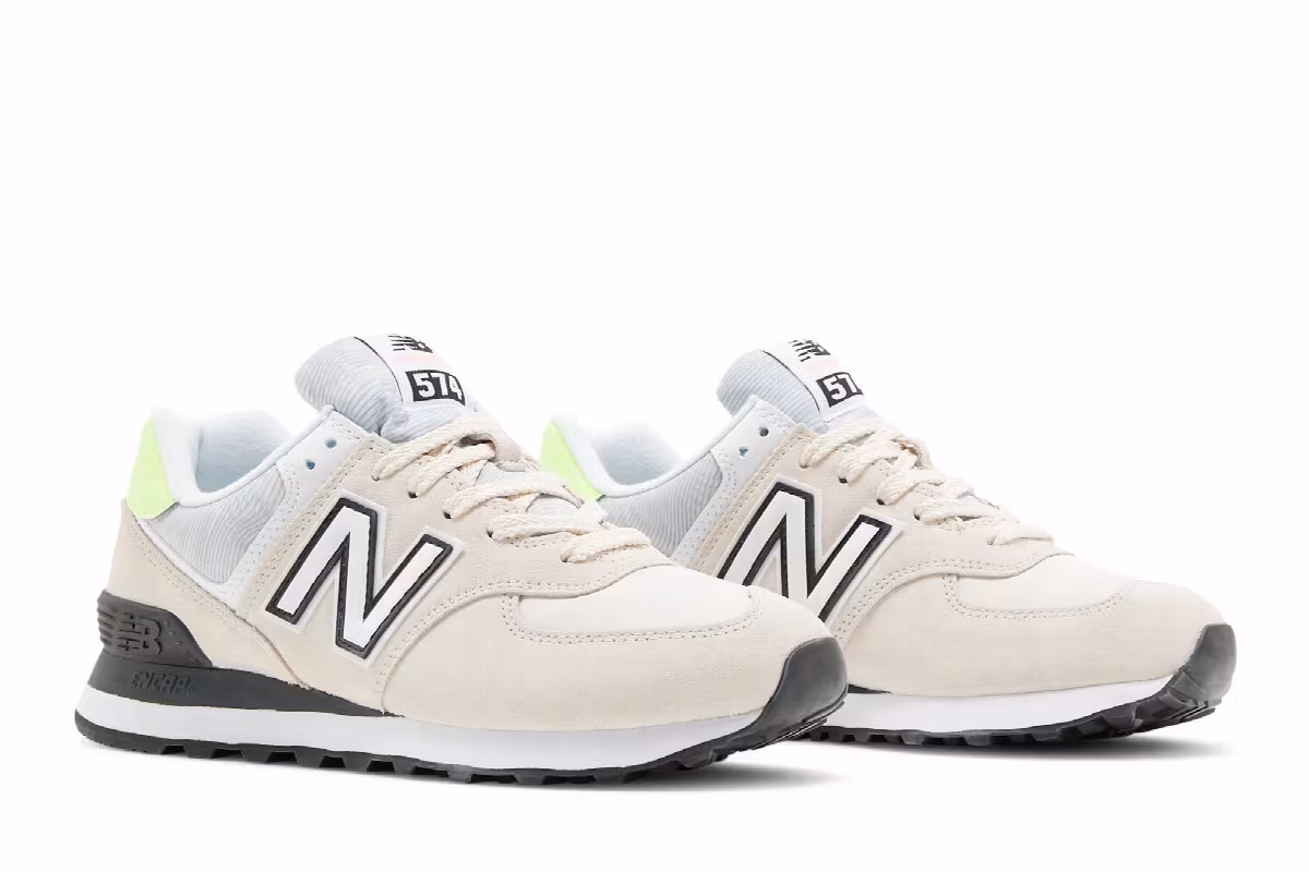 New Balance Women's 574 Raw Silk Bleached Lime Glow, view 9