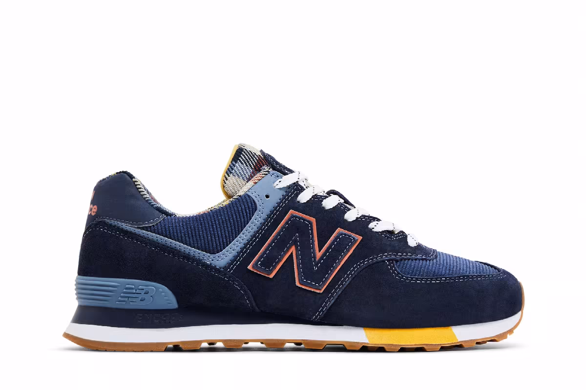 New Balance 574 Dark Blue Plaid, view 2