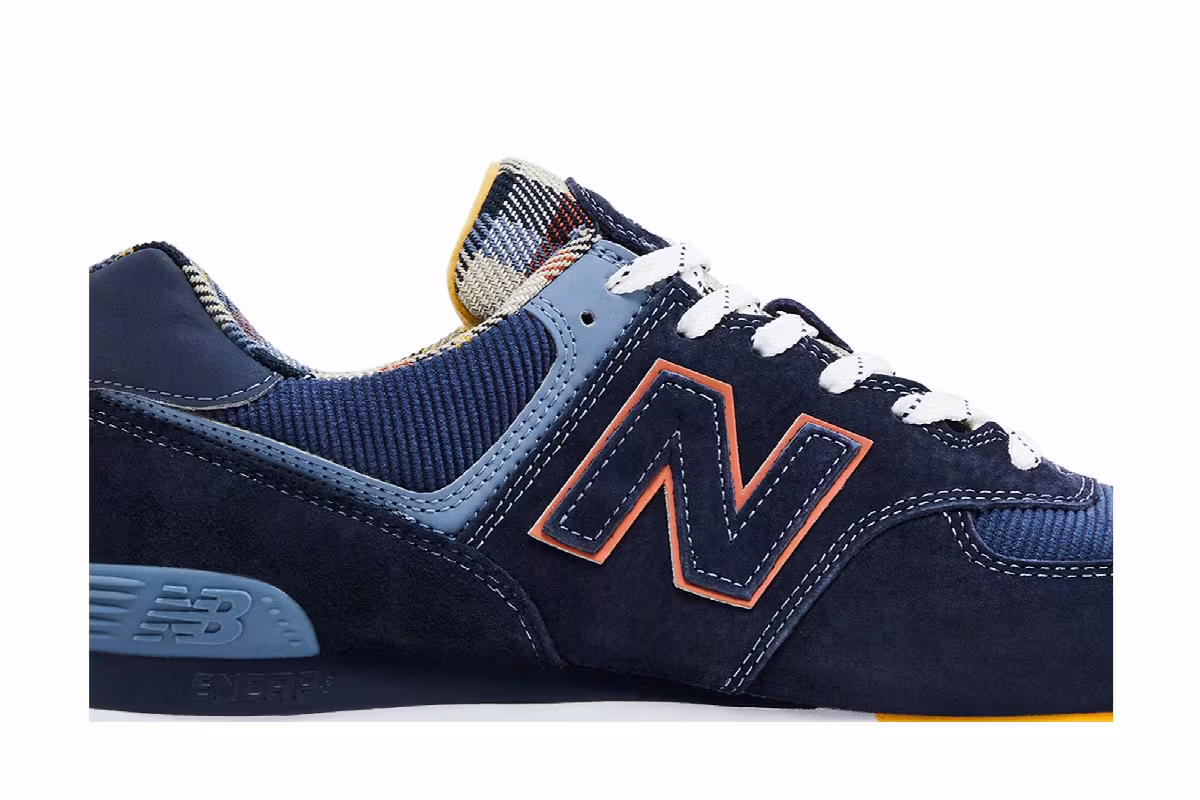 New Balance 574 Dark Blue Plaid, view 3