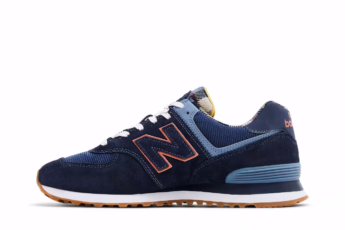 New Balance 574 Dark Blue Plaid, view 4