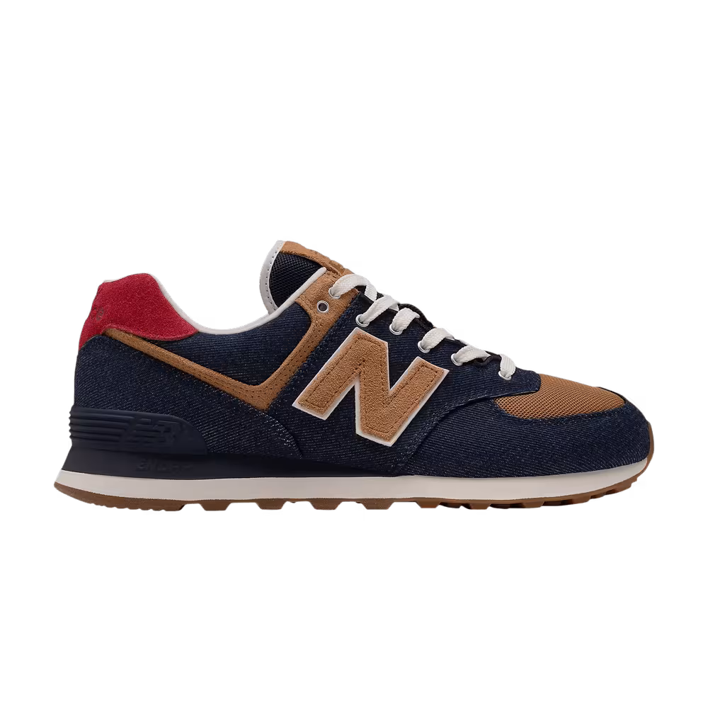 New Balance 574 2E Wide Denim - Pigment Team Red