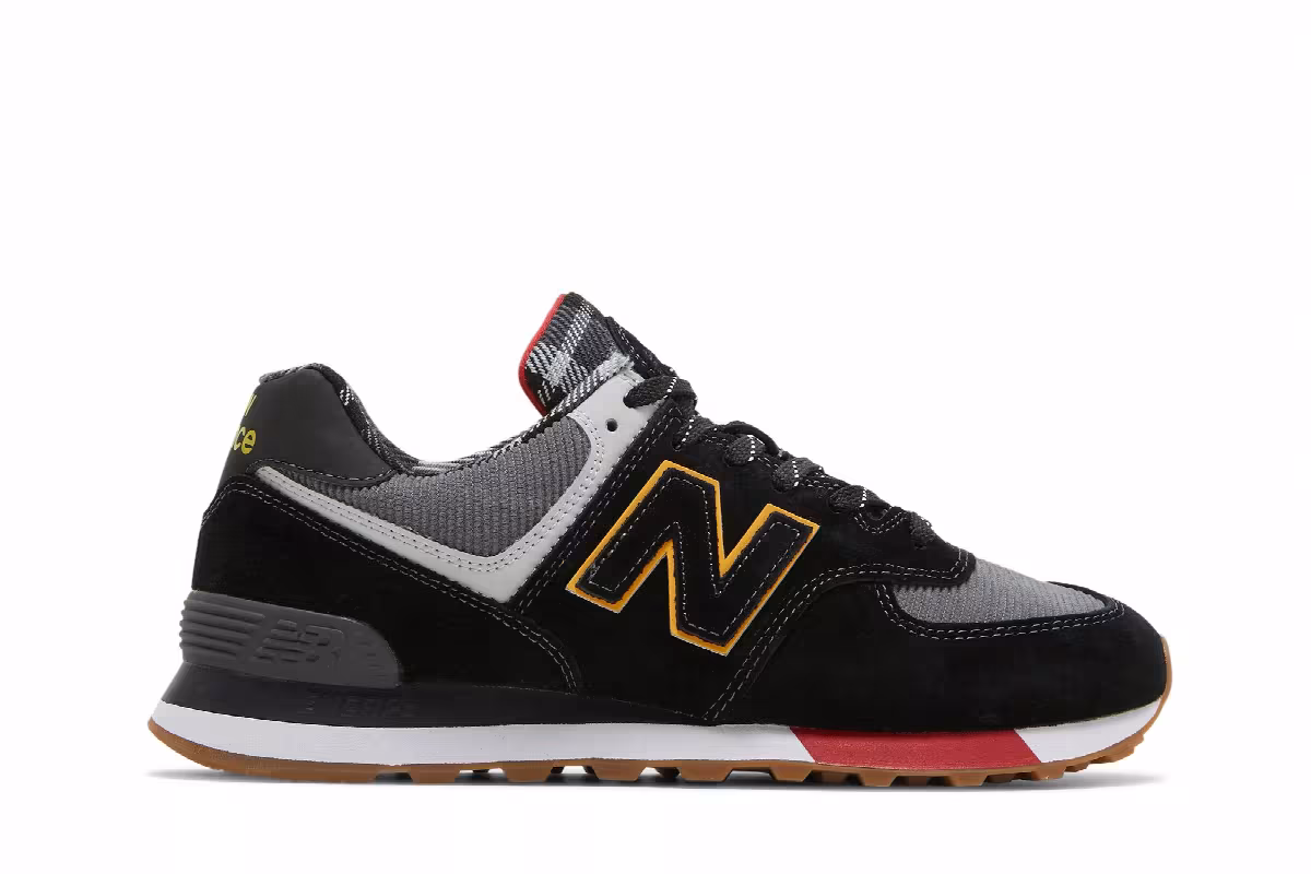 New Balance 574 Black Plaid, view 2