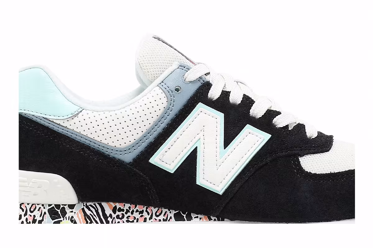 New Balance Women's 574 Black White Mint, view 3