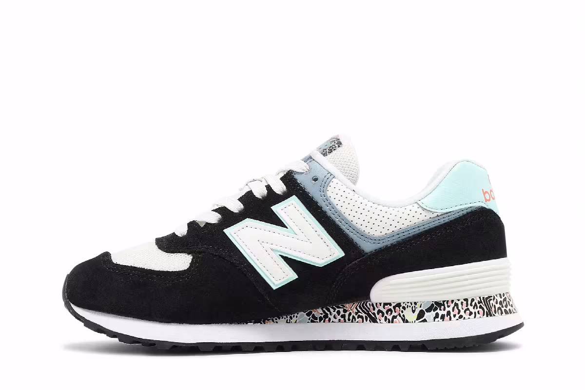 New Balance Women's 574 Black White Mint, view 4