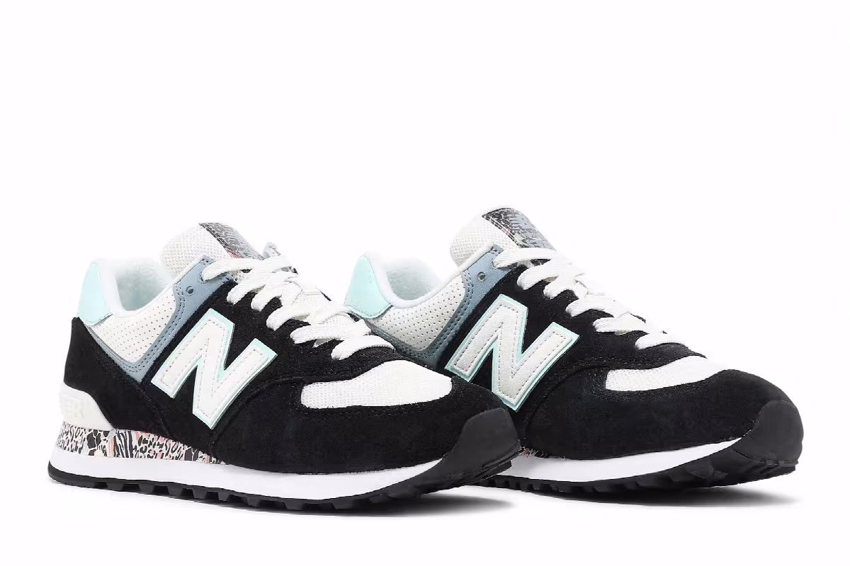 New Balance Women's 574 Black White Mint, view 9