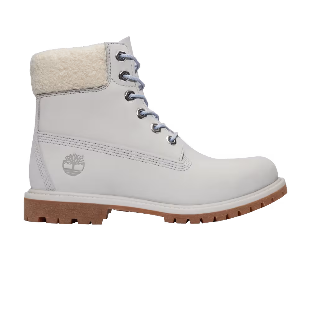 Timberland Women's 6 Inch Premium Boot Light Grey Blue Fur Collar