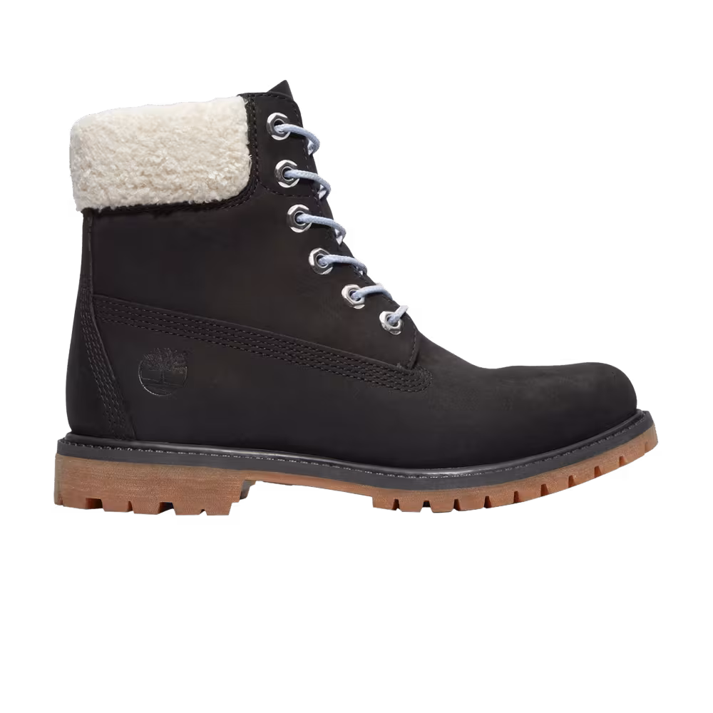 Timberland Women's 6 Inch Premium Boot Black Grey Fur Collar