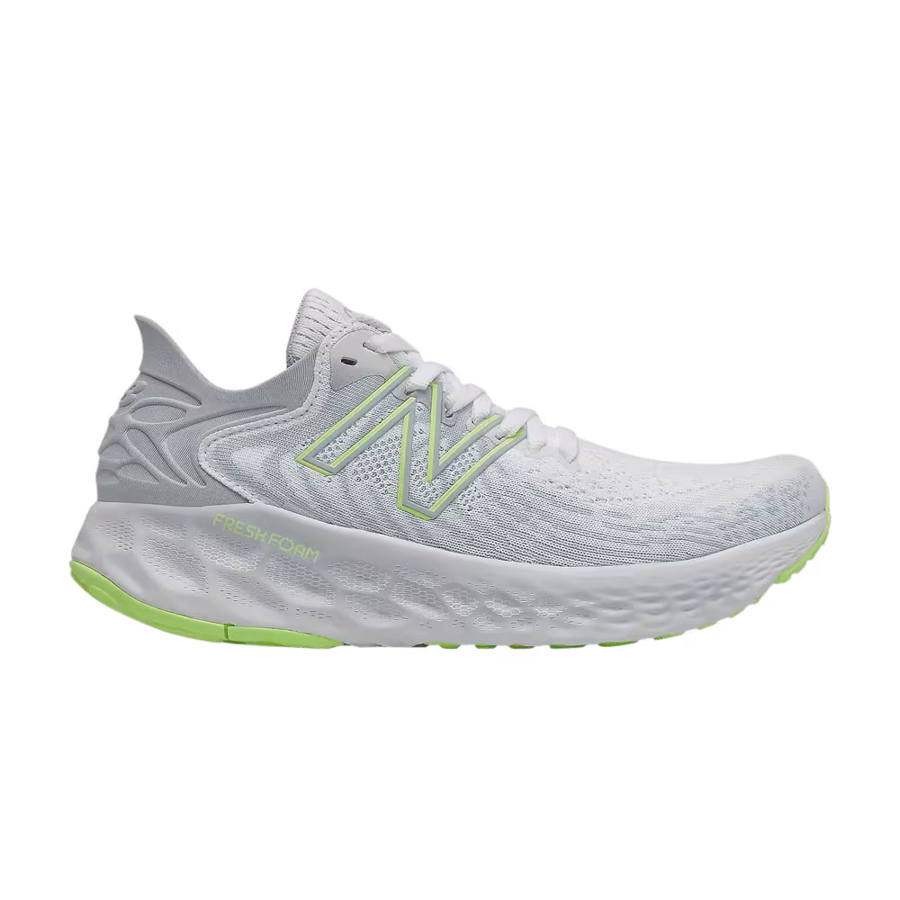 New Balance Women's Fresh Foam 1080v11 2E Wide White Bleached Lime Glow