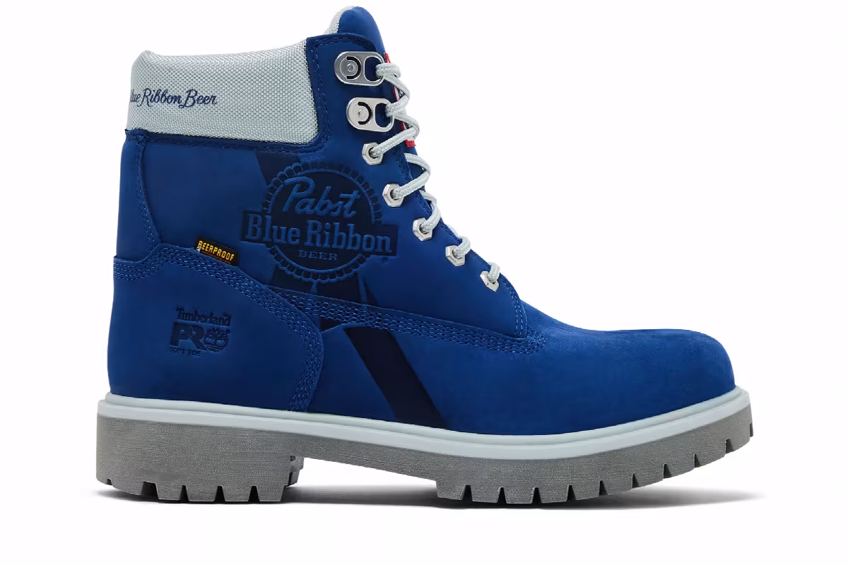Pabst Blue Ribbon x Timberland 6 Inch Soft Toe Waterproof Work Boot Blue, view 2