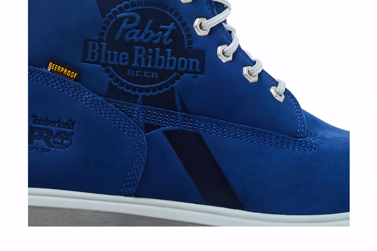 Pabst Blue Ribbon x Timberland 6 Inch Soft Toe Waterproof Work Boot Blue, view 3