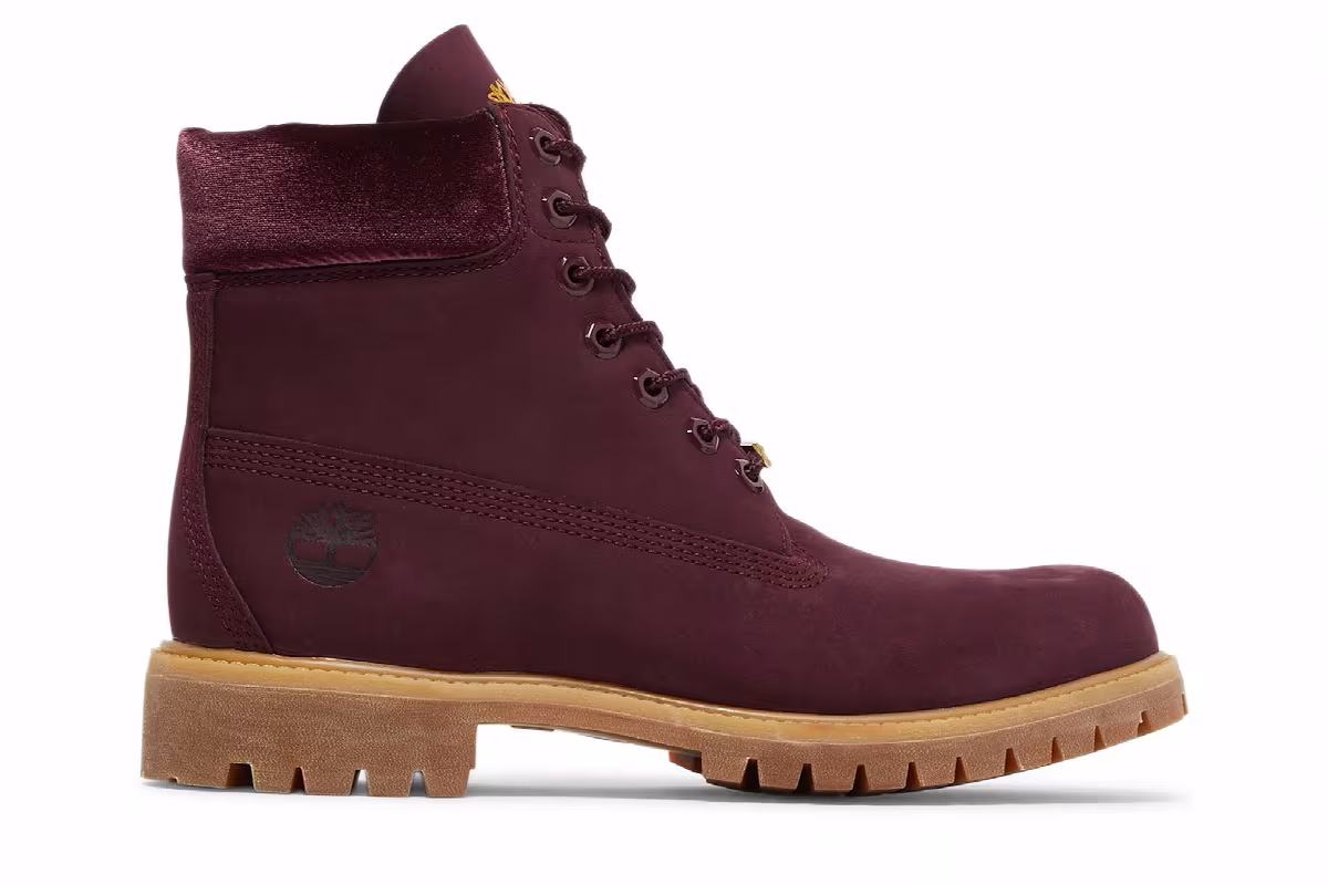 DTLR x Timberland 6 Inch Premium Boot Burgundy Velvet, view 2