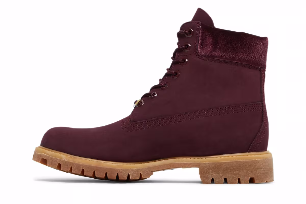 DTLR x Timberland 6 Inch Premium Boot Burgundy Velvet, view 4