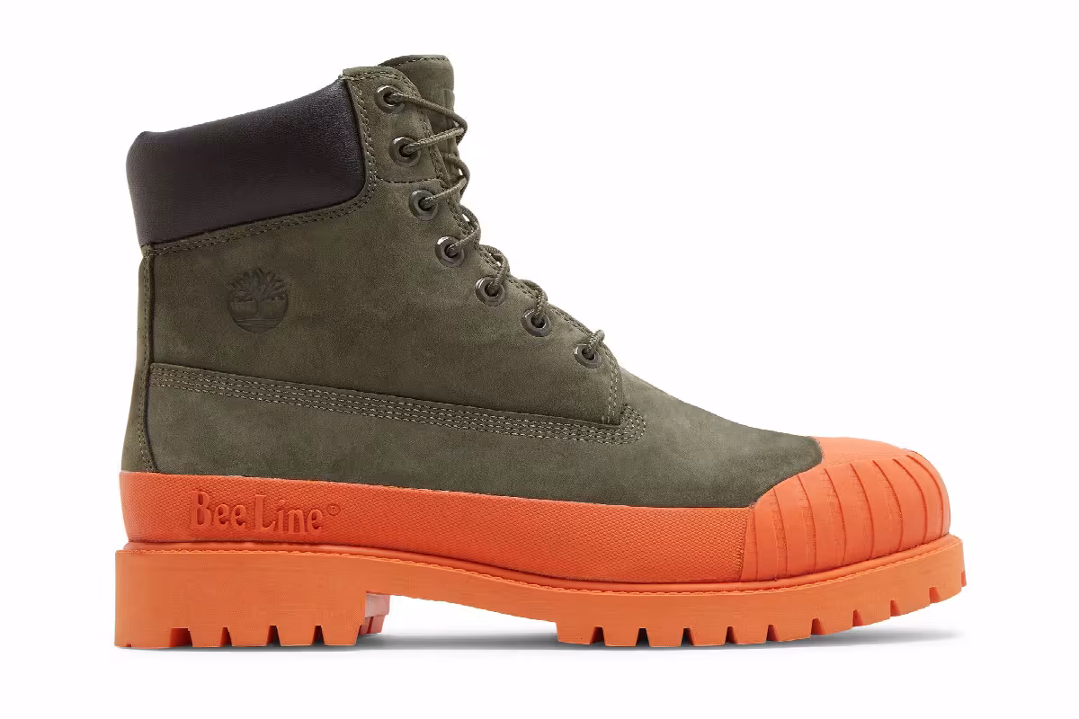 Bee Line x Timberland 6 Inch Premium Ruuber Toe Boot Dark Green Orange, view 2