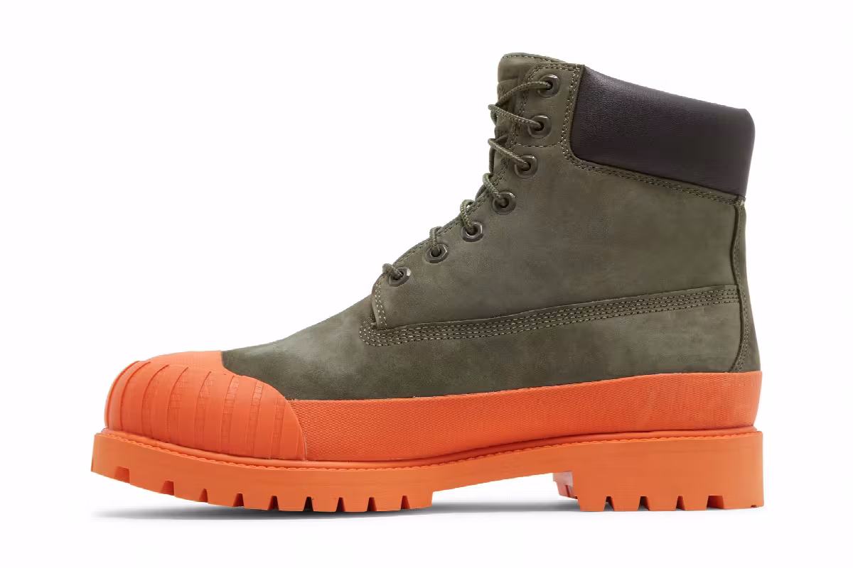 Bee Line x Timberland 6 Inch Premium Ruuber Toe Boot Dark Green Orange, view 4