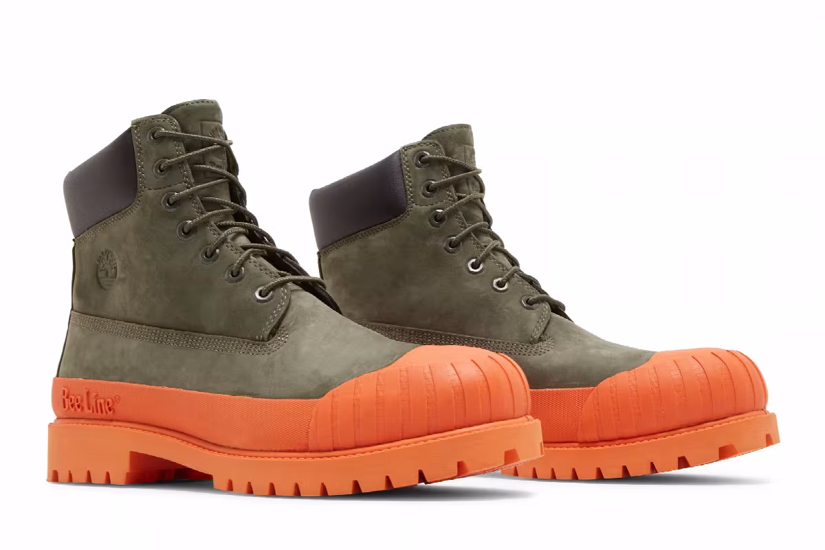Bee Line x Timberland 6 Inch Premium Ruuber Toe Boot Dark Green Orange, view 9