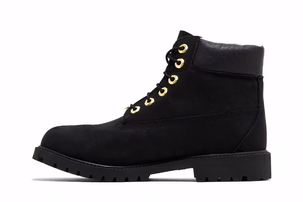 Timberland 6 Inch Premium Shearling Waterproof Boot Junior Black Gold, view 4
