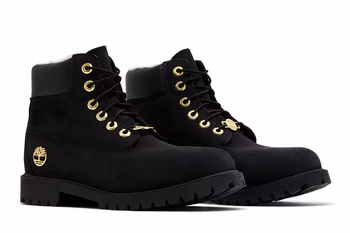 Timberland 6 Inch Premium Shearling Waterproof Boot Junior Black Gold, view 9