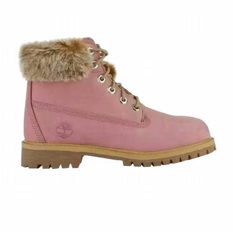 Timberland 6 Inch Premium Waterproof Boot Junior 'Faux Fur Trim - Medium Pink'