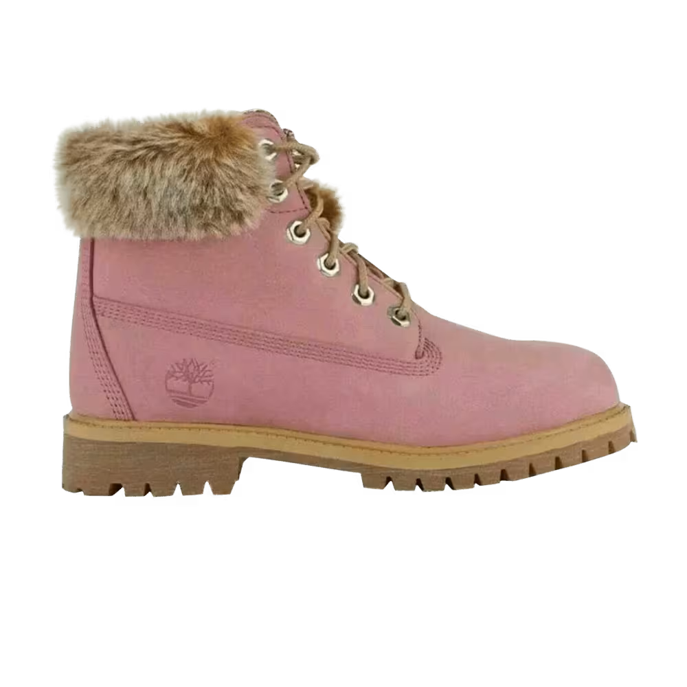 Timberland 6 Inch Premium Waterproof Boot Junior Faux Fur Trim - Medium Pink