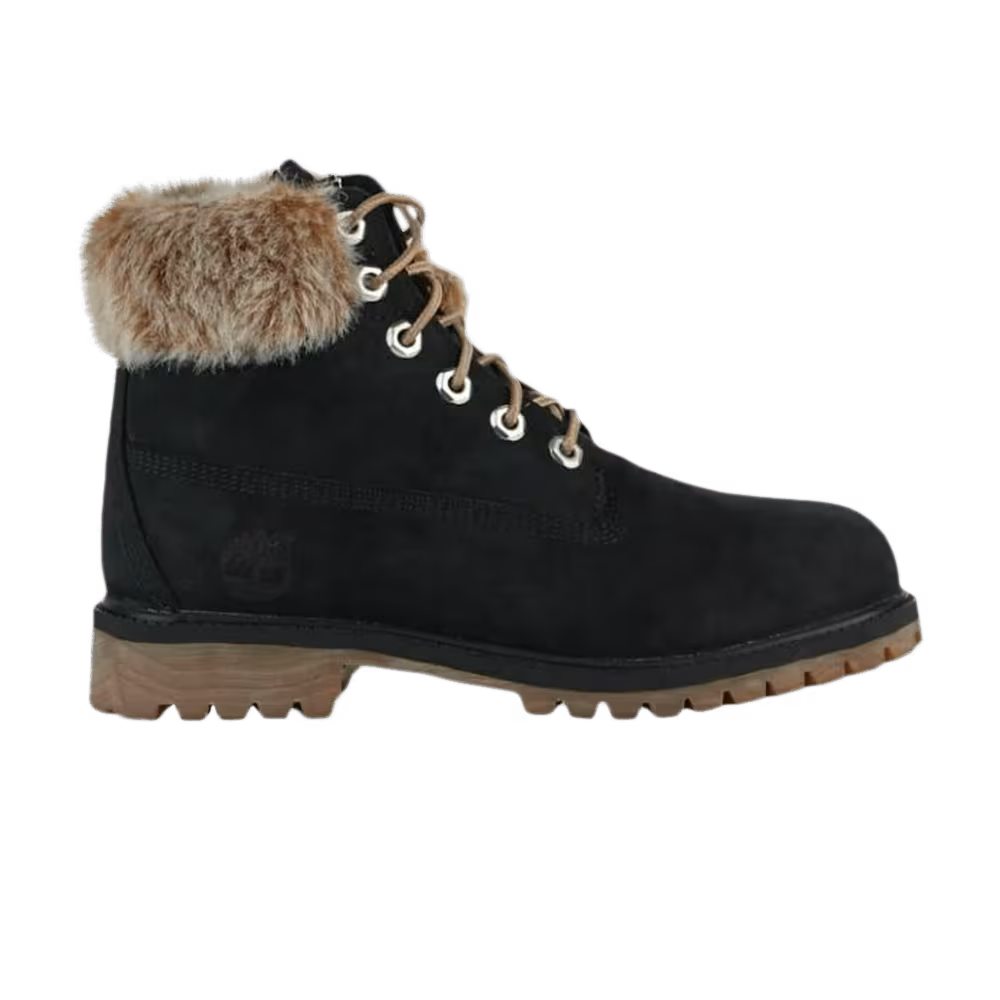 Timberland 6 Inch Premium Waterproof Boots Faux Fur Trim Junior Black