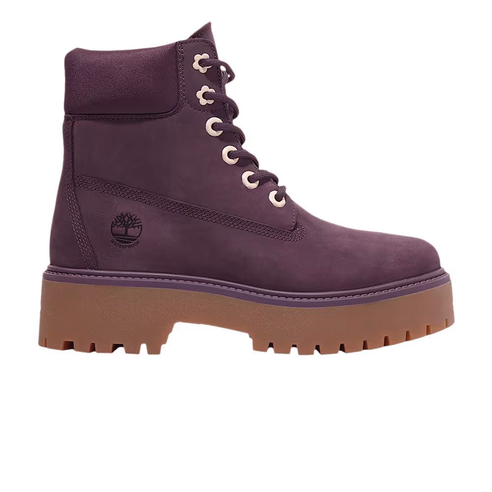 Timberland Women's Stone Street 6 Inch Premium Platform Boot Dark Purple Flower Eyelets