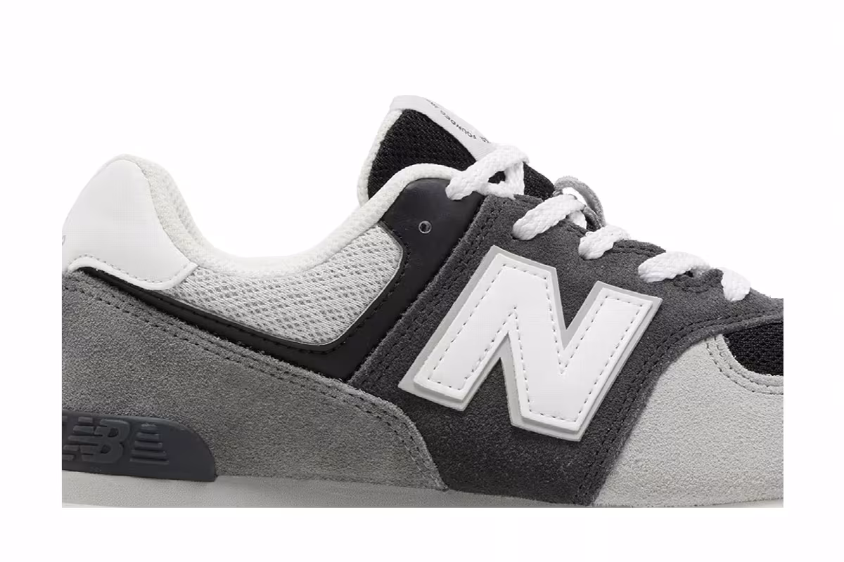 New Balance 574 Big Kid Wide Blacktop White, view 3