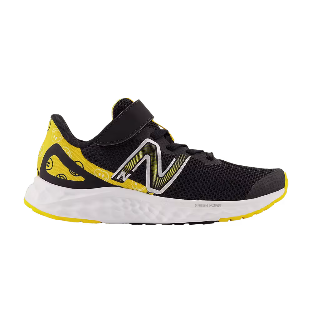 New Balance Fresh Foam Arishi v4 Bungee Lace Top Strap Little Kid Wide Black Marigold Smiley