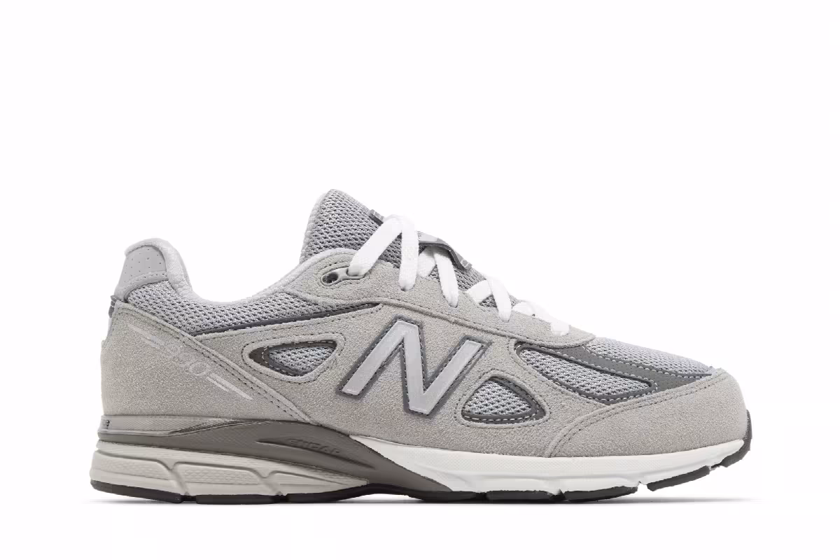 New Balance 990v4 Big Kid Wide Kool Grey Silver Filigree, view 2