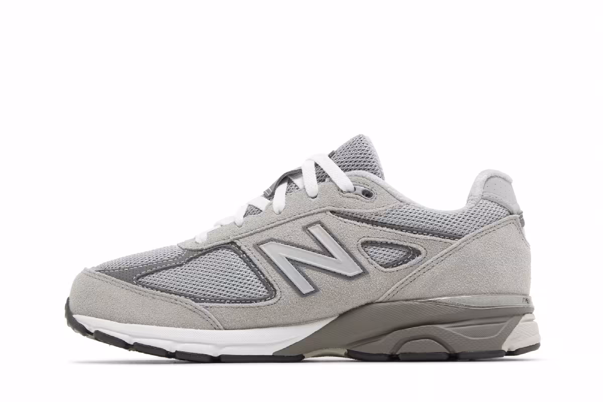 New Balance 990v4 Big Kid Wide Kool Grey Silver Filigree, view 4