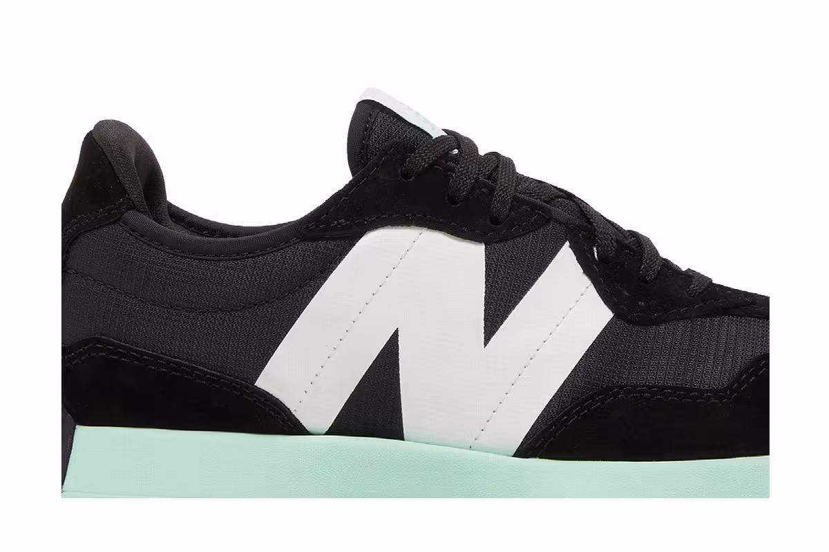 New Balance Women's 327 Black Bright Mint, view 3