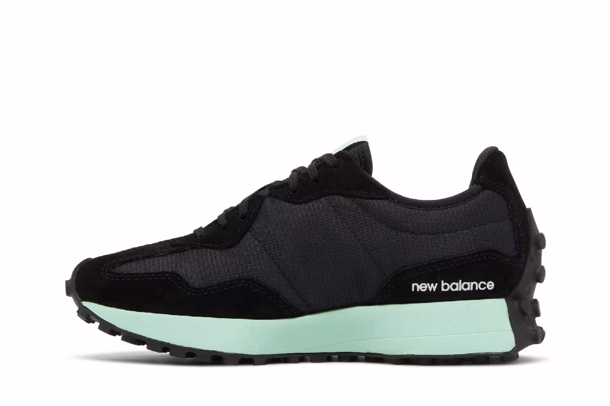 New Balance Women's 327 Black Bright Mint, view 4