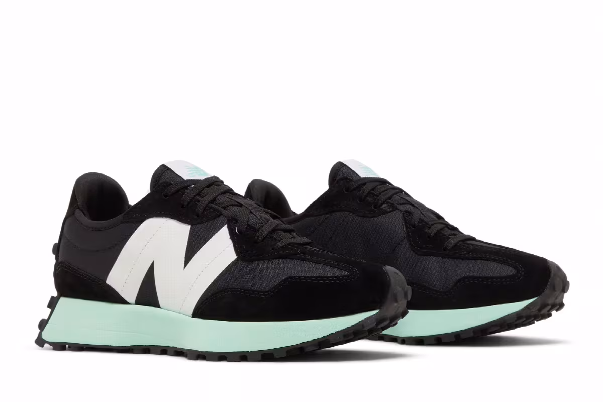 New Balance Women's 327 Black Bright Mint, view 9