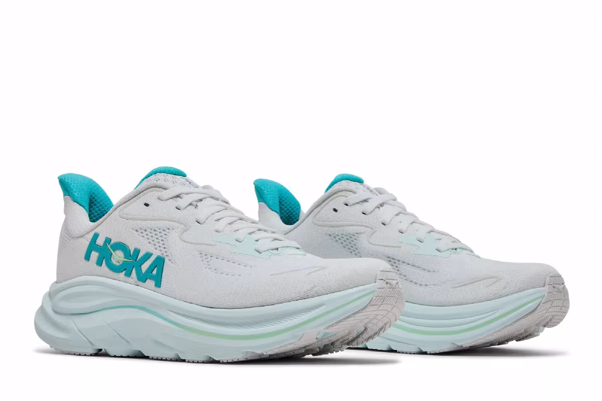 HOKA Women's Clifton 10 White Cielo Blue, view 9