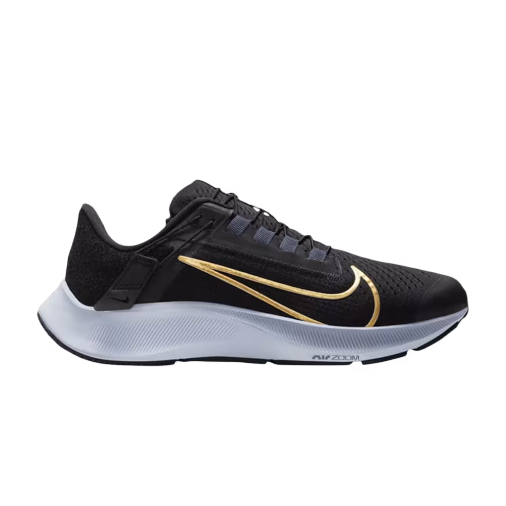 Nike Women's Air Zoom Pegasus 38 FlyEase Wide Black Metallic Gold Coin