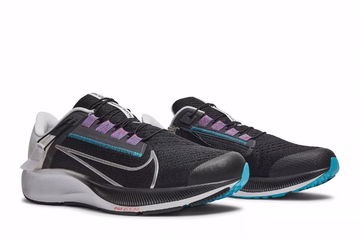 Nike Air Zoom Pegasus 38 FlyEase Extra Wide Black Metallic Silver, view 9