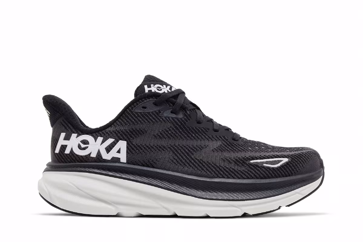 HOKA Women's Clifton 9 Black White, view 2
