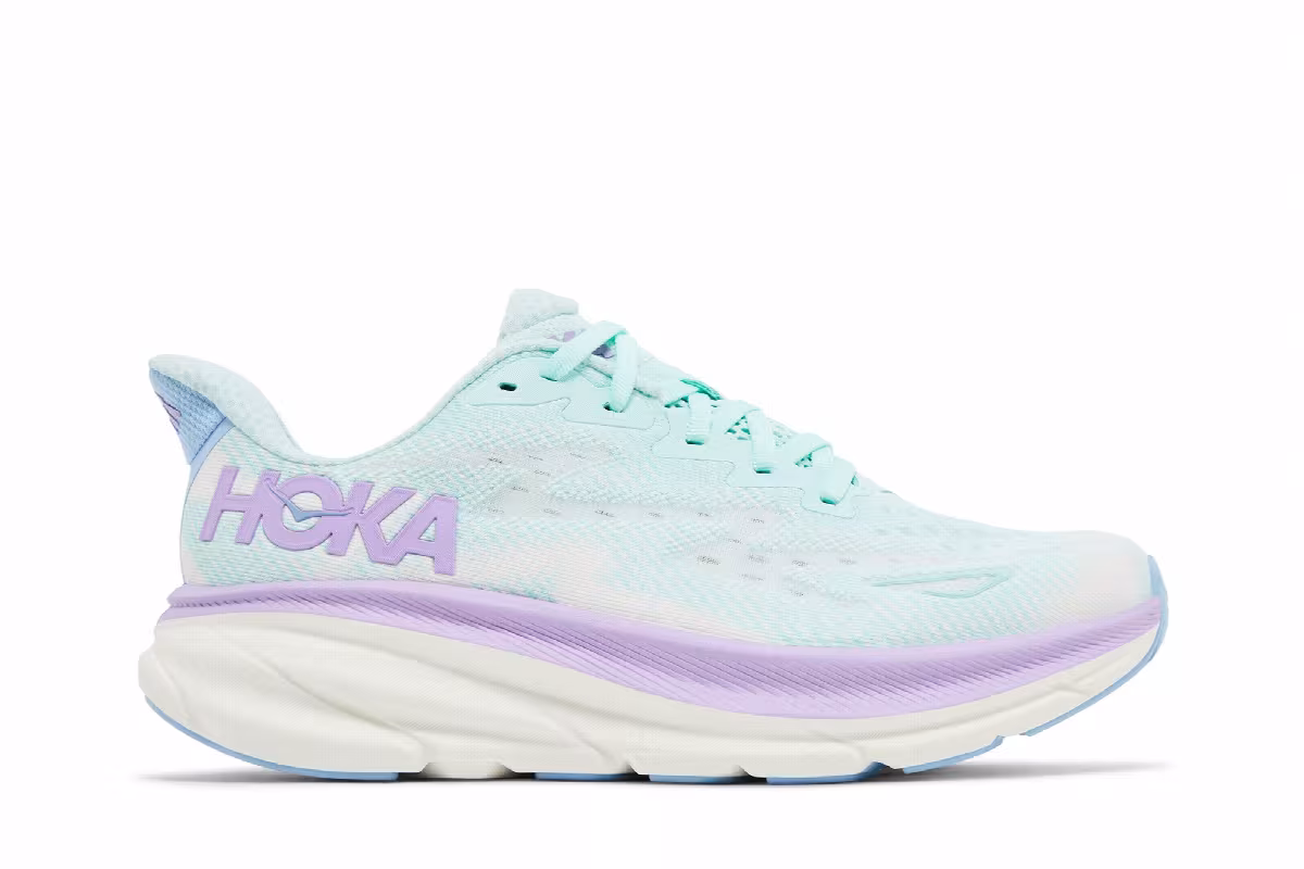 HOKA Women's Clifton 9 Wide Sunlit Ocean Lilac Mist, view 2