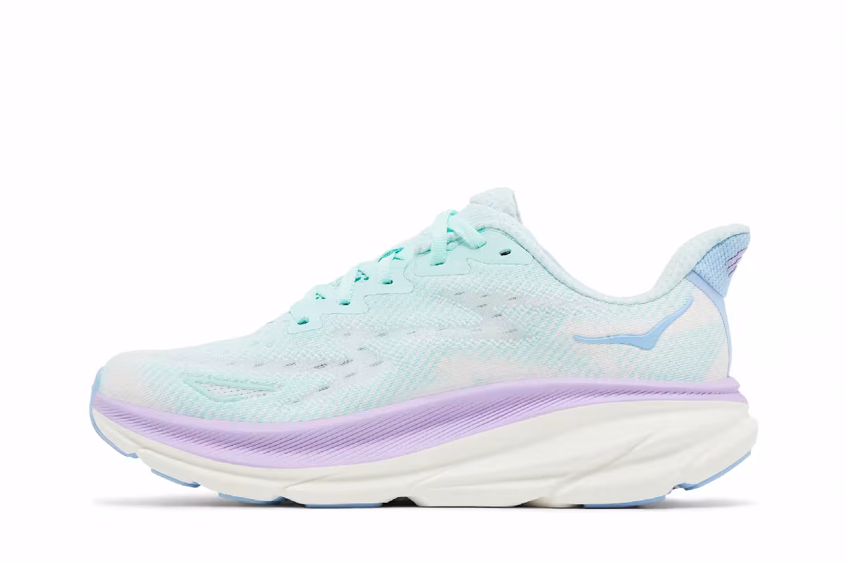 HOKA Women's Clifton 9 Wide Sunlit Ocean Lilac Mist, view 4