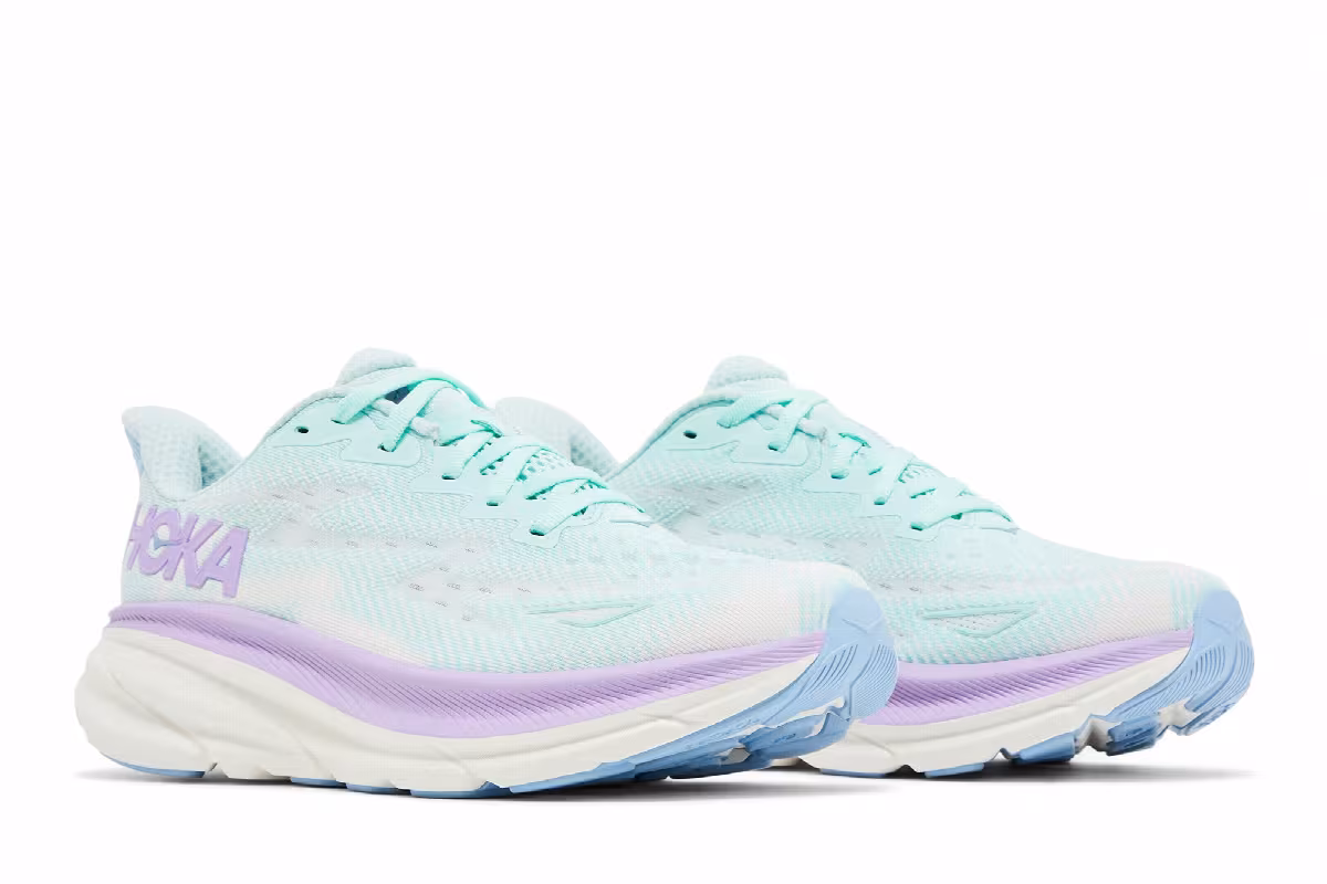 HOKA Women's Clifton 9 Wide Sunlit Ocean Lilac Mist, view 9
