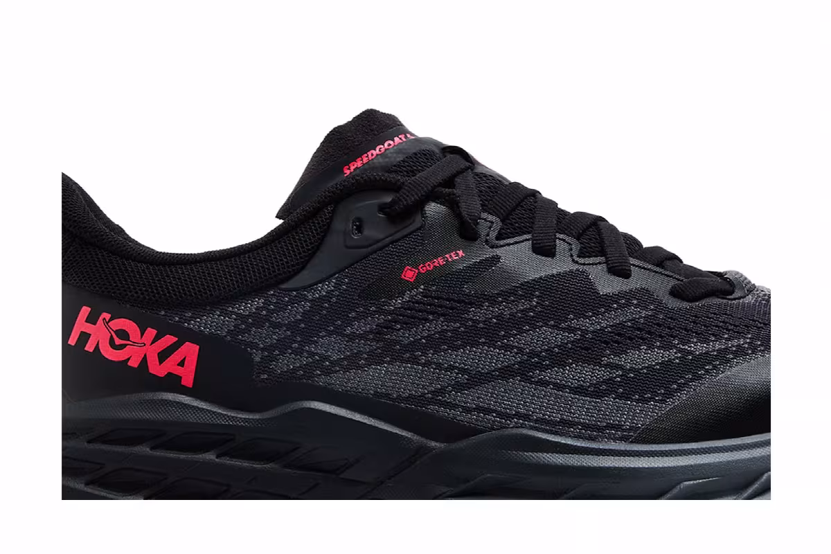HOKA Women's Speedgoat 5 GORE-TEX Black Red, view 3