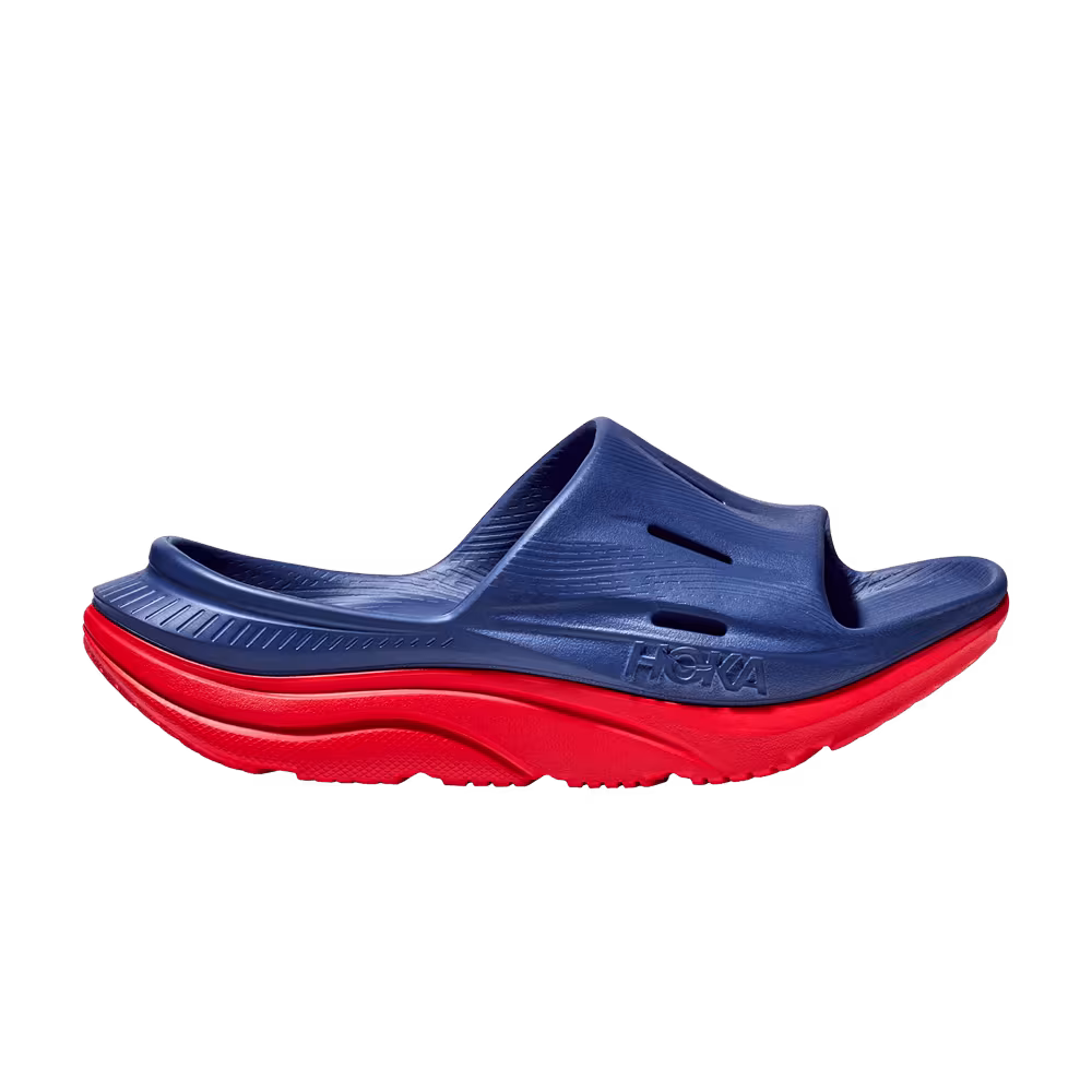 HOKA Ora Recovery Slide 3 Bellwether Blue Red Alert