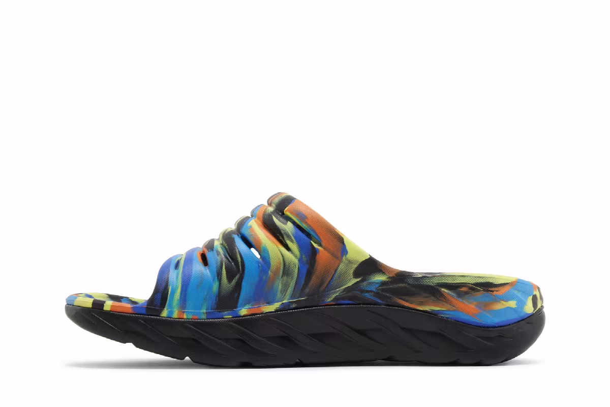 HOKA Ora Recovery Slide Swirl - Black Diva Blue, view 4