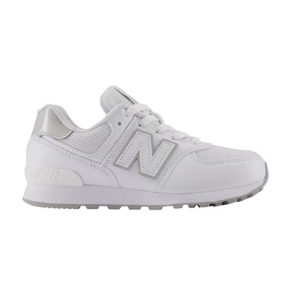 New Balance 574 Little Kid Wide White Silver Metallic