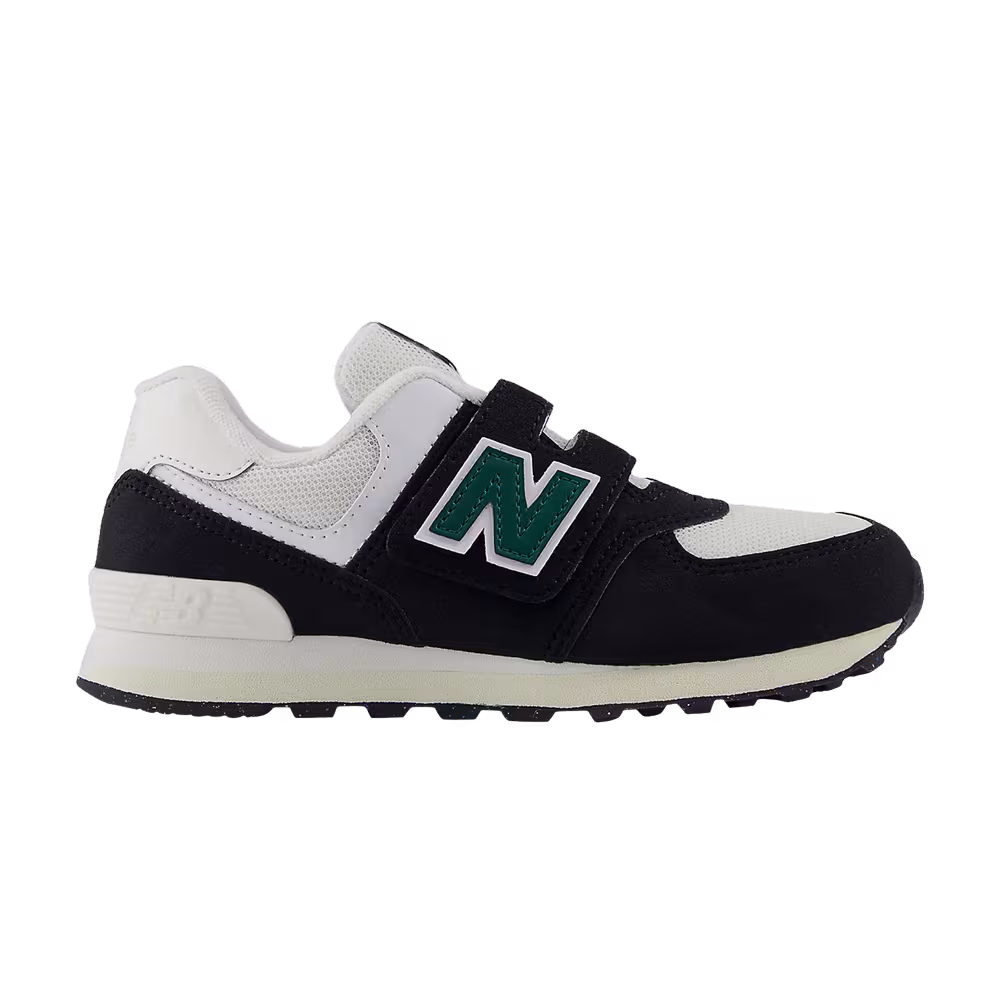 New Balance 574 Hook & Loop Little Kid Wide Black Marsh Green