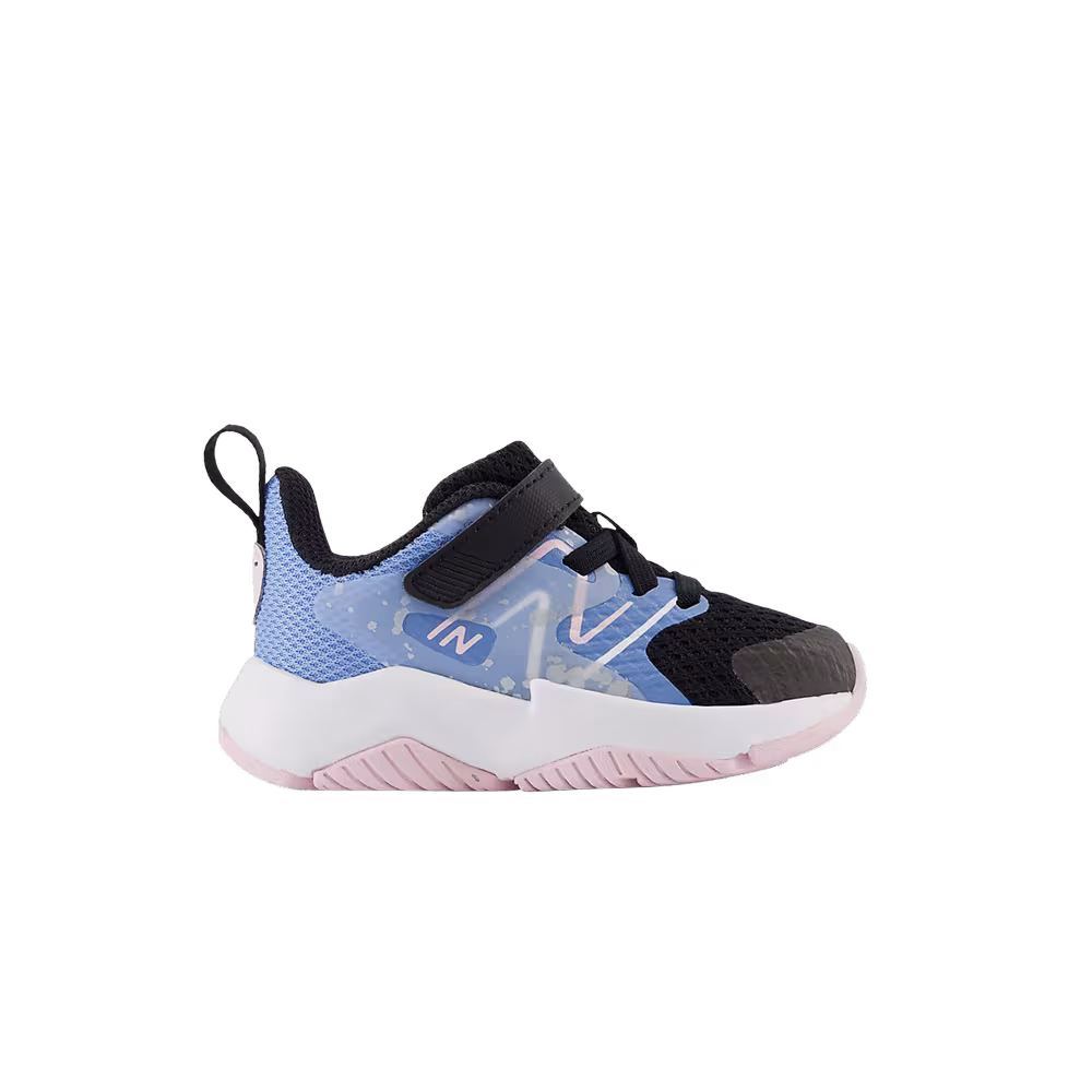 New Balance Rave Run v2 Bungee Lace Top Strap Toddler Black Blue Laguna Paint Splatter