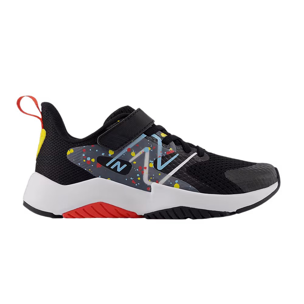 New Balance Rave Run v2 Bungee Lace Top Strap Big Kid Paint Splatter Pack - Black Blast Red Blue